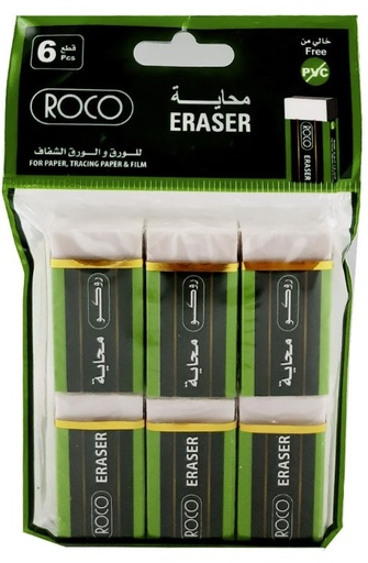 [28825-6] ROCO RQ-28825A Rubber Eraser 6P مساحة بنسل 6 حبات