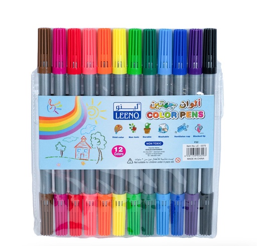 LEENO LE-0375  COLOR PENS 12C الوان فلوماستر وجهين